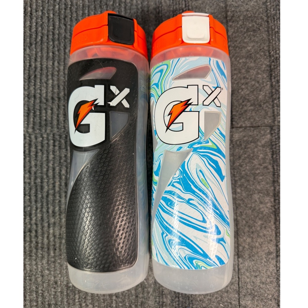 Gatorade Gx Hydration System Squeeze Bottles 30oz Lot of 2 Black & Blue Swirl